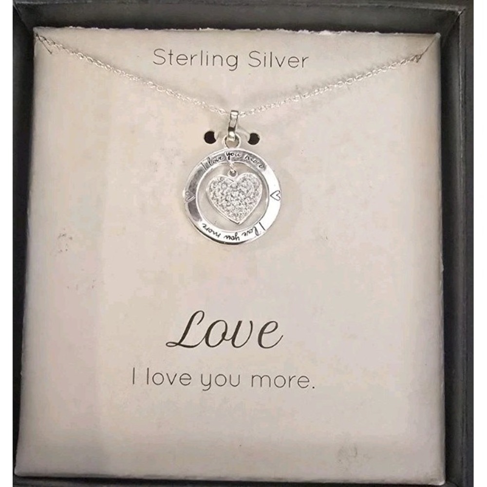 Sterling Silver 925 Love "I Love You More" Quote Necklace‎ NIB
